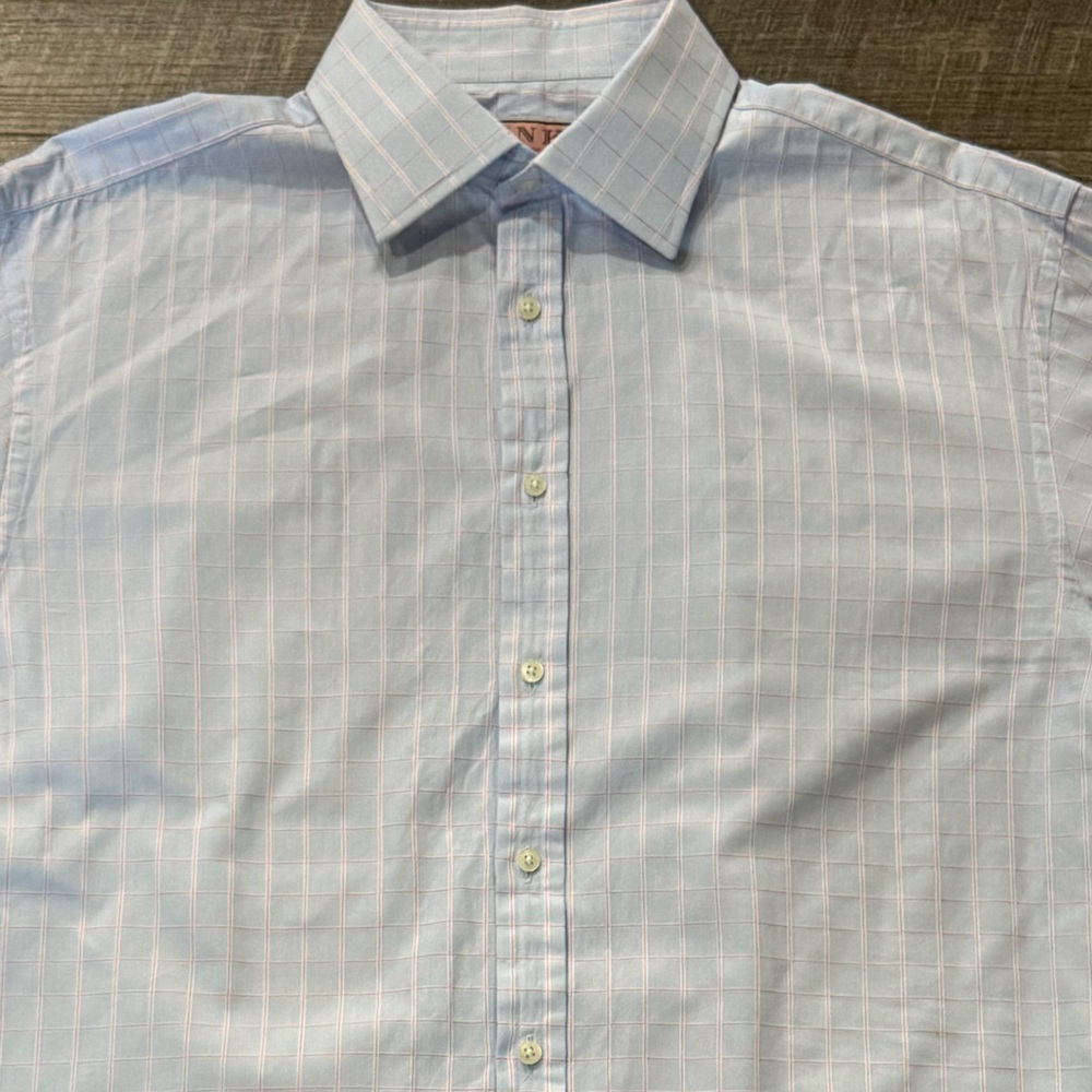 Thomas Pink Light Blue Grid Pattern Shirt